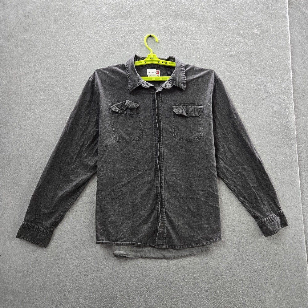 Wrangler Men Button Up Shirt 2XL Gray Western Long Sleeve Denim